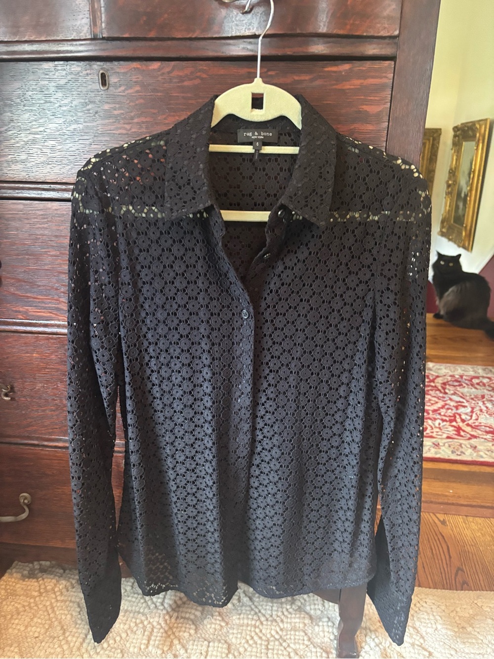 Rag and Bone (2025) Eyelet Button-Up Shirt in Black